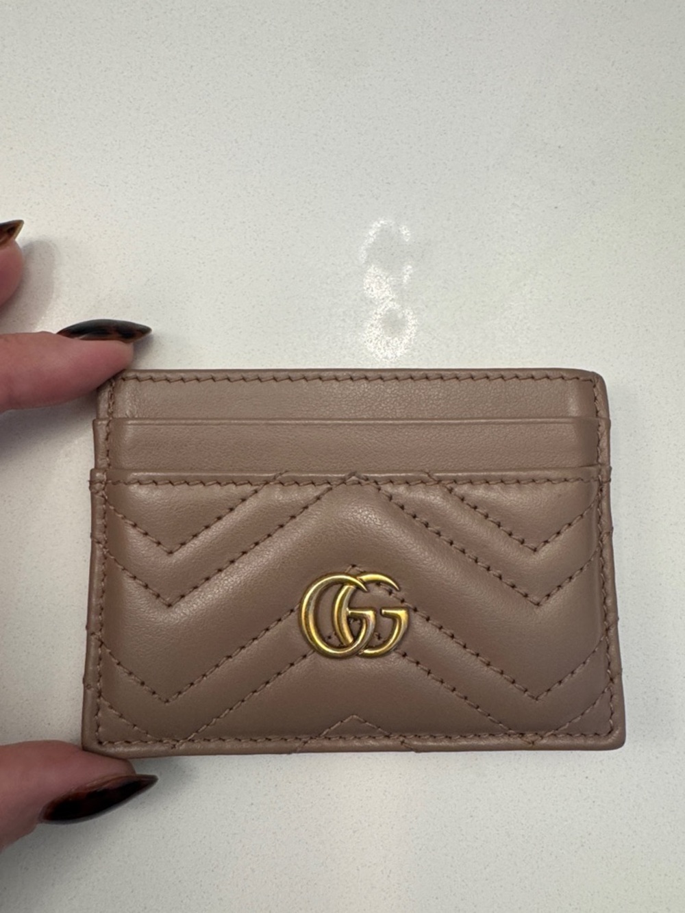 GG Gucci Marmont Card Case in Taupe with Gold